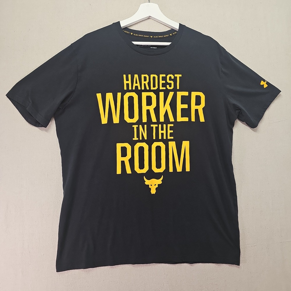 Under Armour Project Rock Men's XL Hardest Worker T-Shirt Iron Paradise HeatGear